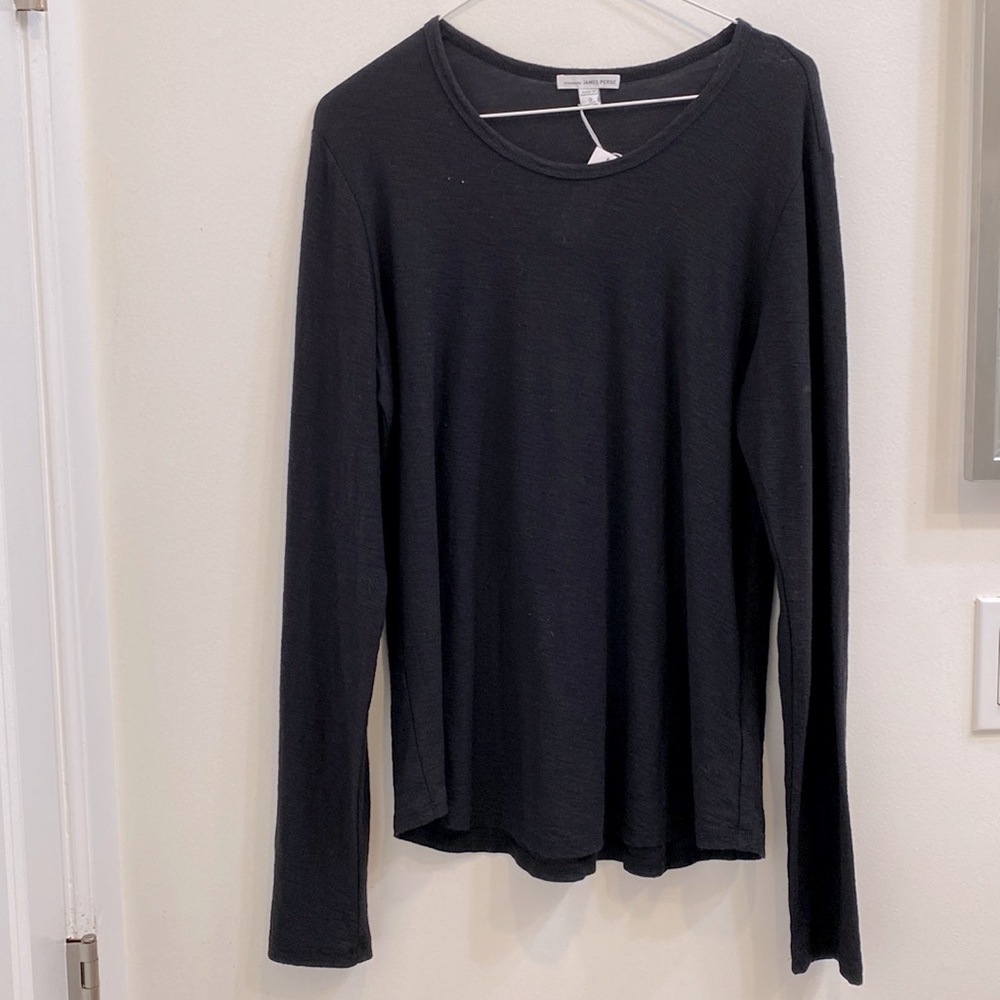 NWT James Perse Long Sleeve Black Cotton/Modal Shirt Size 3 (L)